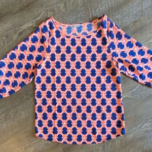 Blue Sketch Womens 3/4 Sleeve Boat Neck Blue Coral Lattice Print Top - Size S